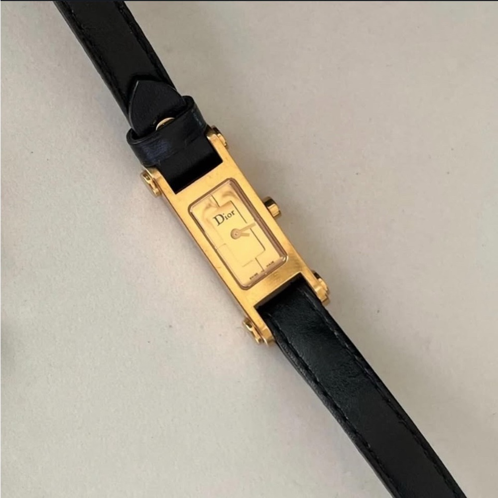 Dior Gold-Tone Watch with Black Strap